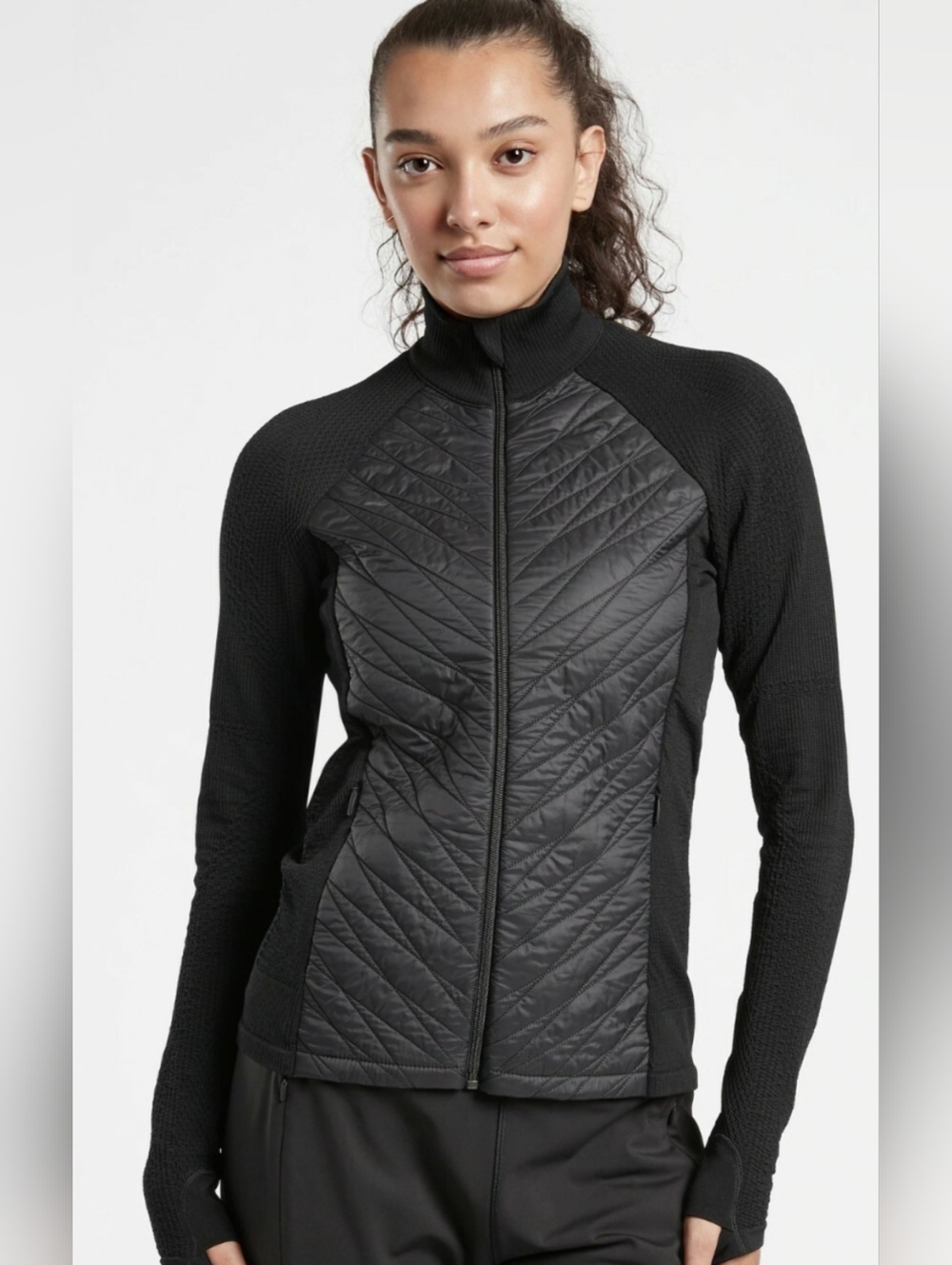 Athleta Black Quilted Hybrid Jacket - Women